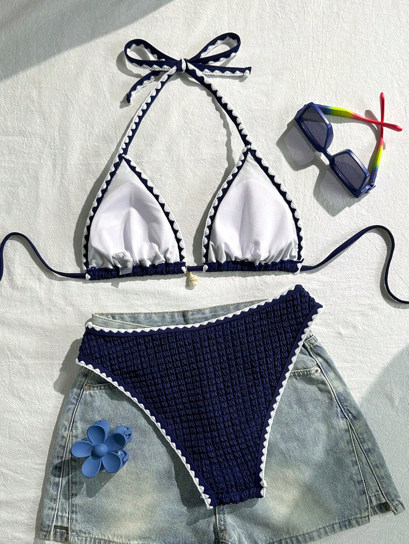 Swim Vcay Women's Swimwear Set, Special Fabric Halter Tie-Up Backless Shell Design, 2 Pieces Summer Holiday Beach Outfit