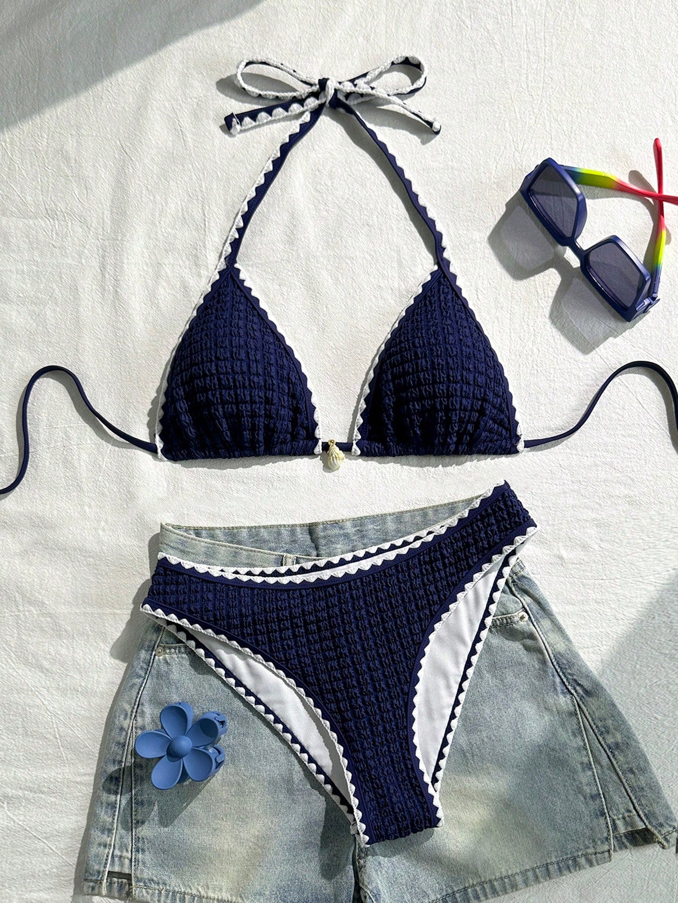 Swim Vcay Women's Swimwear Set, Special Fabric Halter Tie-Up Backless Shell Design, 2 Pieces Summer Holiday Beach Outfit