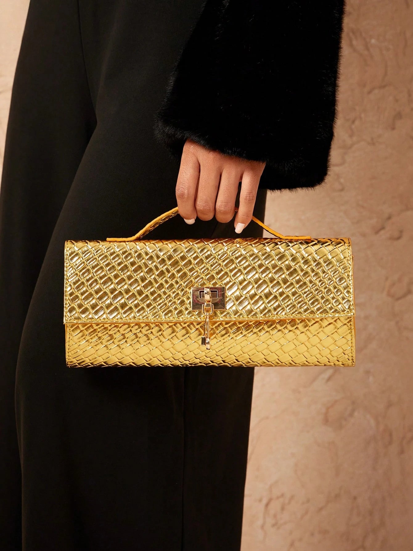 SXY Ladies, Women Top Handle Bag, Woven Bag, Fashionable, Simple, Elegant, Versatile, Classic, Gold, For Classic, Commute, Office, Date, Daily, Shopping, Afternoon Tea, Party, Prom, Club, Date