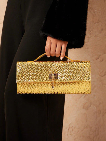 SXY Ladies, Women Top Handle Bag, Woven Bag, Fashionable, Simple, Elegant, Versatile, Classic, Gold, For Classic, Commute, Office, Date, Daily, Shopping, Afternoon Tea, Party, Prom, Club, Date