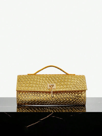 SXY Ladies, Women Top Handle Bag, Woven Bag, Fashionable, Simple, Elegant, Versatile, Classic, Gold, For Classic, Commute, Office, Date, Daily, Shopping, Afternoon Tea, Party, Prom, Club, Date