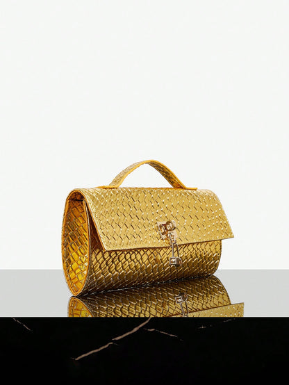 SXY Ladies, Women Top Handle Bag, Woven Bag, Fashionable, Simple, Elegant, Versatile, Classic, Gold, For Classic, Commute, Office, Date, Daily, Shopping, Afternoon Tea, Party, Prom, Club, Date