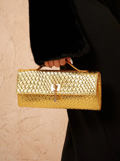 SXY Ladies, Women Top Handle Bag, Woven Bag, Fashionable, Simple, Elegant, Versatile, Classic, Gold, For Classic, Commute, Office, Date, Daily, Shopping, Afternoon Tea, Party, Prom, Club, Date