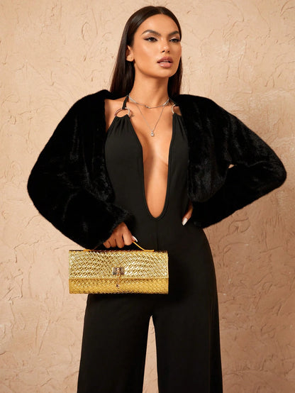 SXY Ladies, Women Top Handle Bag, Woven Bag, Fashionable, Simple, Elegant, Versatile, Classic, Gold, For Classic, Commute, Office, Date, Daily, Shopping, Afternoon Tea, Party, Prom, Club, Date