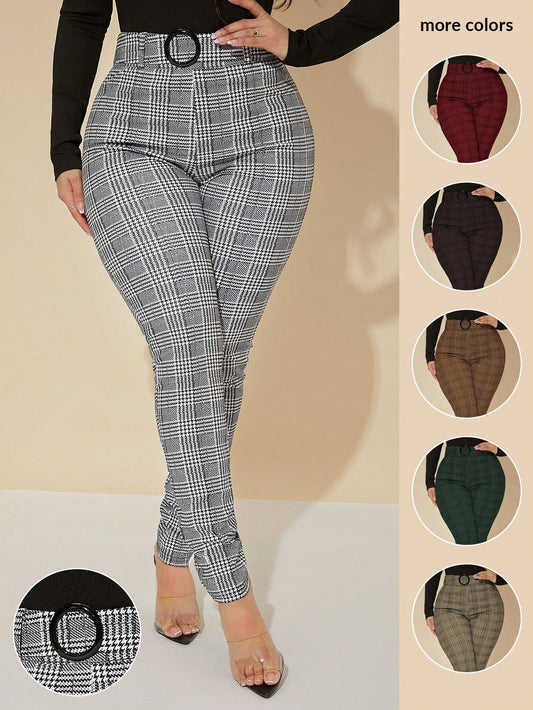 SXY Sexy High Waist Glen Plaid Belted Pants