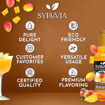 Syruvia Mango Syrup- Premium Flavoring Syrup For Tea, Italian Sodas, Beverages, Desserts, Ice Cream, Cocktails & Mocktails- Kosher, Gluten Free- 25.4 Fl Oz.