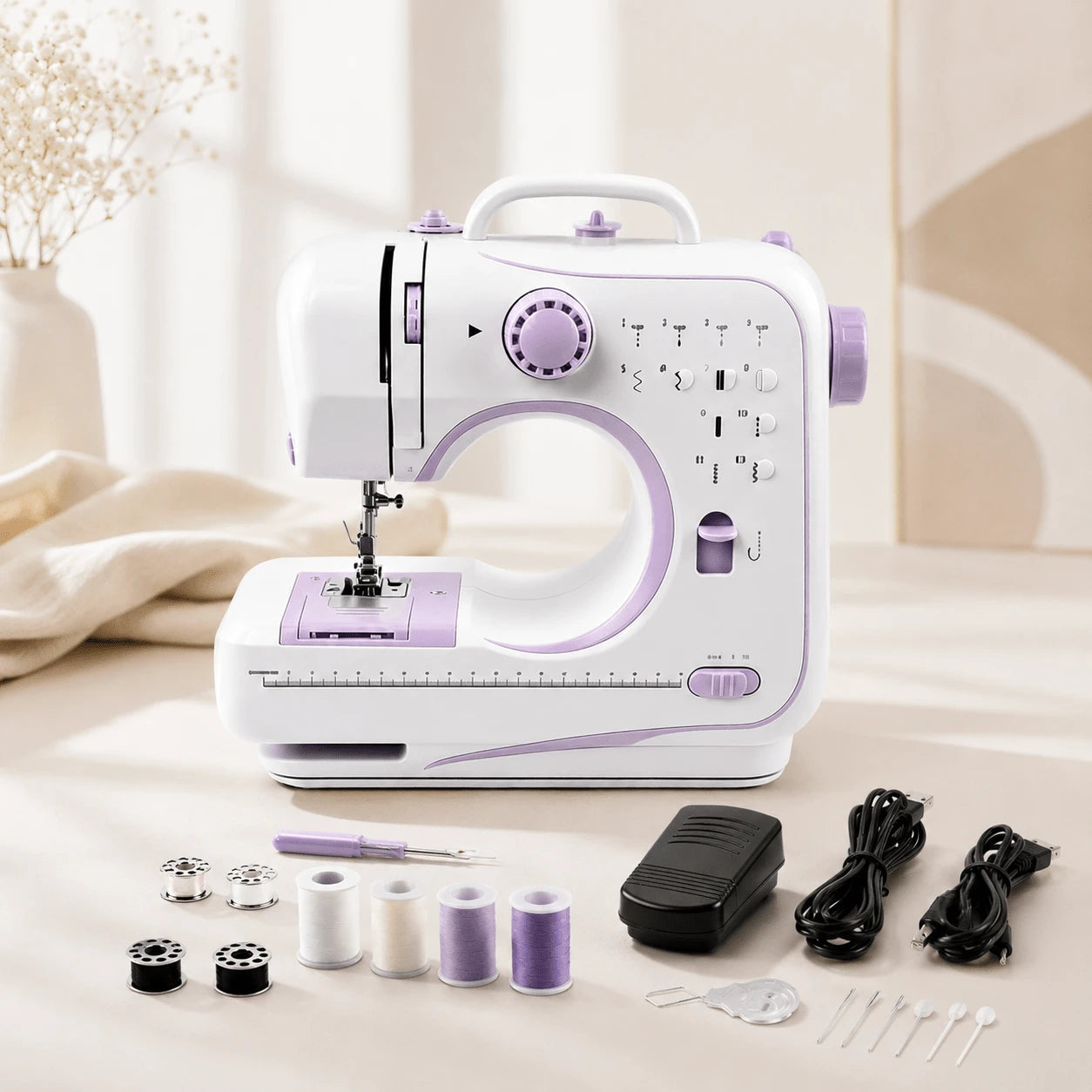 TAIMASI Sewing Machine Portable Mini Electric Sewing Machine For Beginners 12 Built-In Stitches 2 Speed With Foot Pedal,Light, Storage Drawer. Christmas Thanksgiving Holiday Handmade DIY Home Sewing D