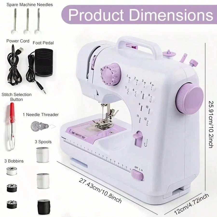 TAIMASI Sewing Machine Portable Mini Electric Sewing Machine For Beginners 12 Built-In Stitches 2 Speed With Foot Pedal,Light, Storage Drawer. Christmas Thanksgiving Holiday Handmade DIY Home Sewing D