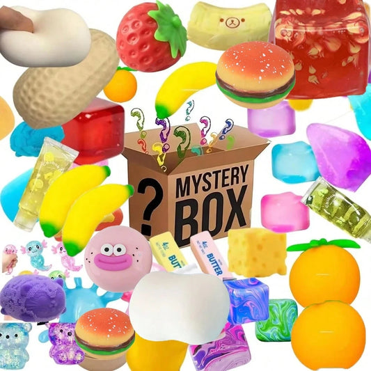 Takara Tomy 1pc Kids Surprise Box Fidget Squishy Toys Set, Children Stress Relief Sensory Toy Pack With Cheese Cube Jellyfish Octopus Slow Rebound Squeeze Balls, Cute Colorful TPR Soft Squeeze Toy Gif