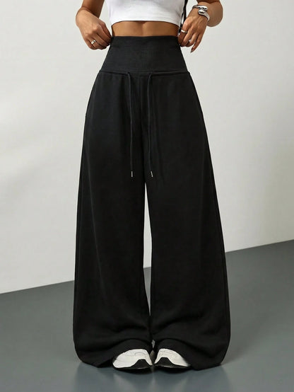 Tall Grey Knit Fleece Drawstring Waist Loose Sweatpants, Winter Graduation,Back To School Outfits,Graduation,Teacher For Women,Back Fall Cloth, Tall Women
