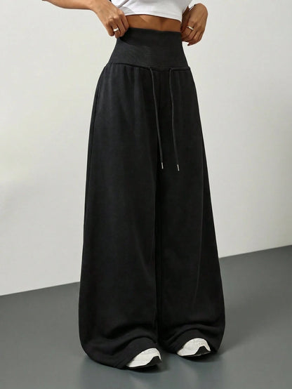 Tall Grey Knit Fleece Drawstring Waist Loose Sweatpants, Winter Graduation,Back To School Outfits,Graduation,Teacher For Women,Back Fall Cloth, Tall Women
