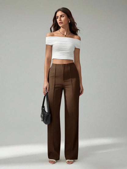 Tall Summer Ladies Light Beige Suit Pants, Commuting And Elegant Dating, Tall Women