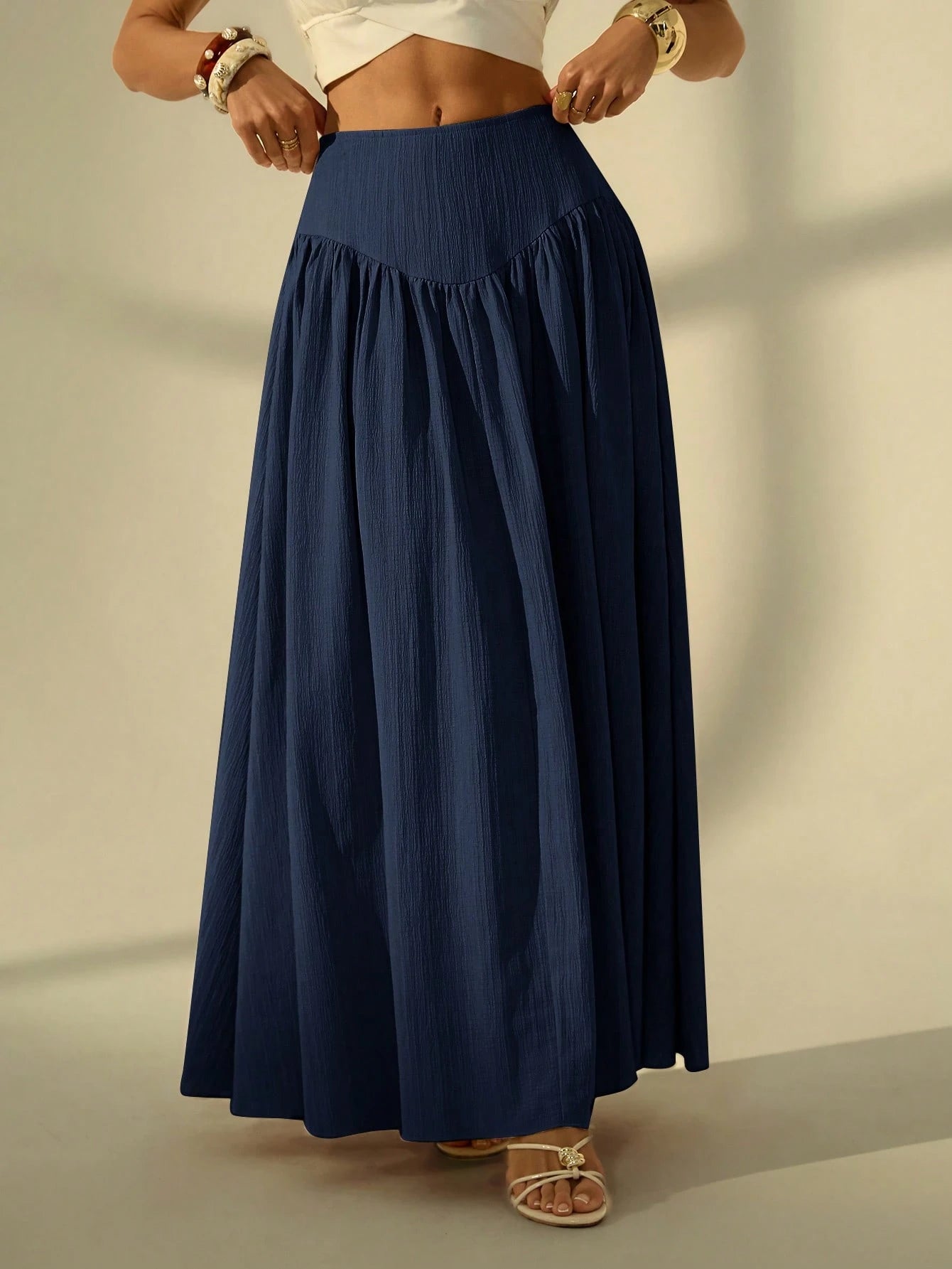 Tall Women's Solid Color Long Casual Skirt For Vacation Vacation Navy Blue Summer