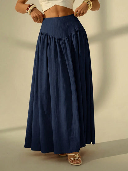 Tall Women's Solid Color Long Casual Skirt For Vacation Vacation Navy Blue Summer