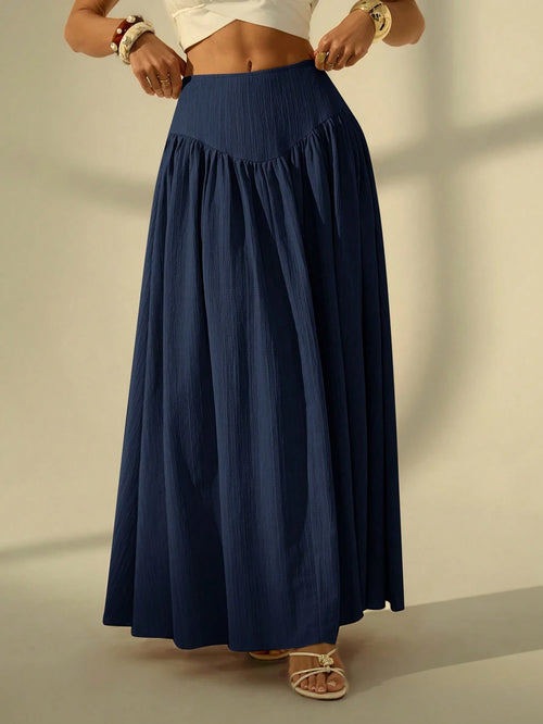 Tall Women's Solid Color Long Casual Skirt For Vacation Vacation Navy Blue Summer