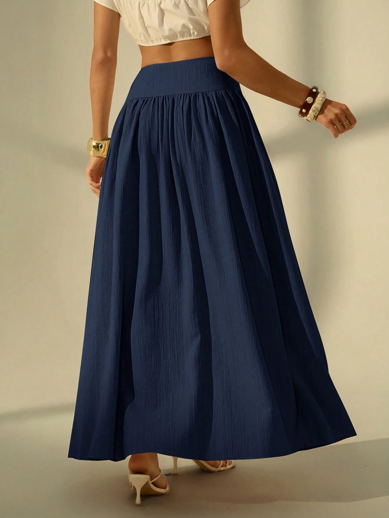 Tall Women's Solid Color Long Casual Skirt For Vacation Vacation Navy Blue Summer