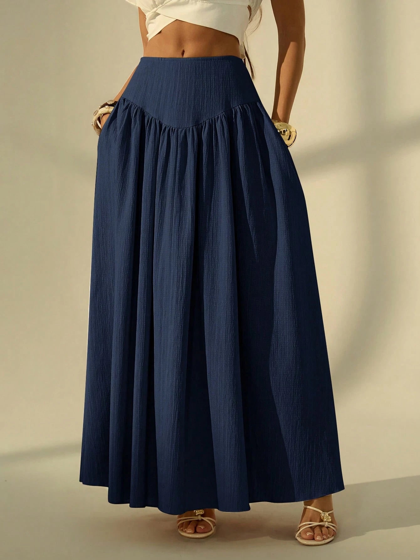 Tall Women's Solid Color Long Casual Skirt For Vacation Vacation Navy Blue Summer