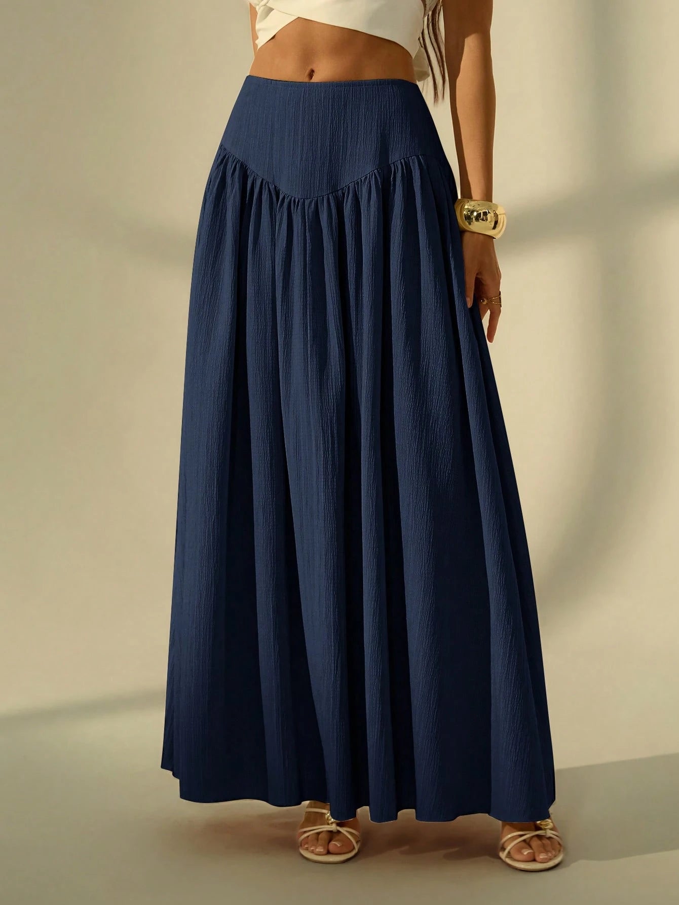 Tall Women's Solid Color Long Casual Skirt For Vacation Vacation Navy Blue Summer