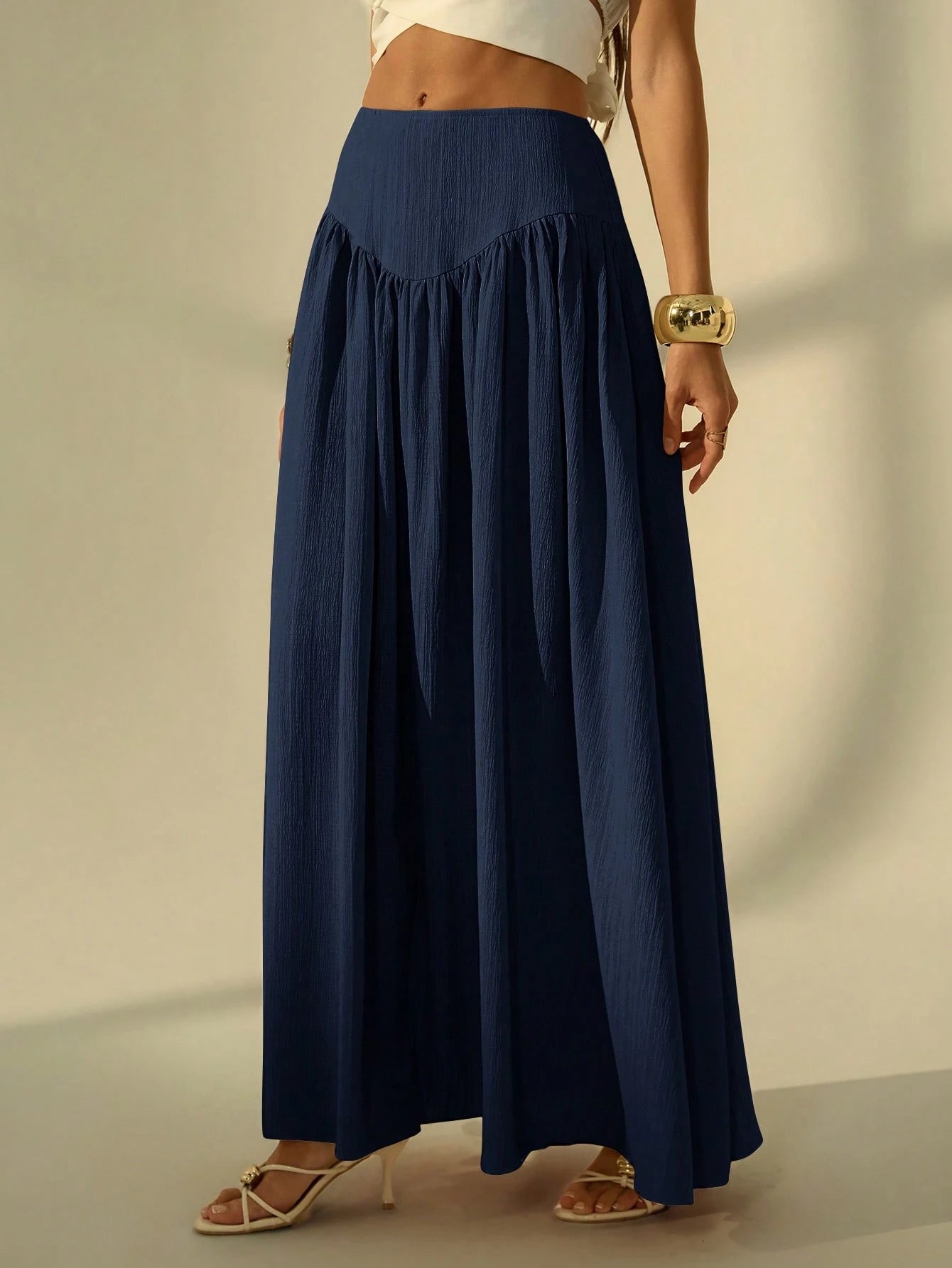 Tall Women's Solid Color Long Casual Skirt For Vacation Vacation Navy Blue Summer