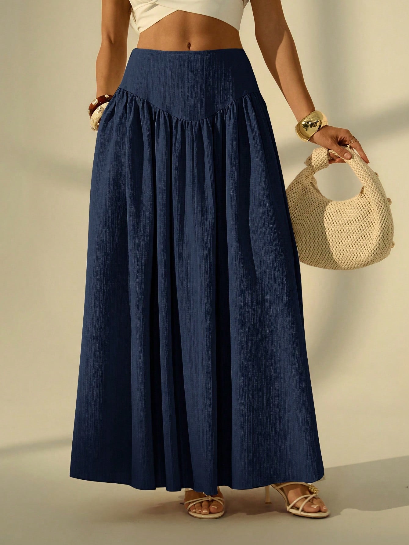 Tall Women's Solid Color Long Casual Skirt For Vacation Vacation Navy Blue Summer