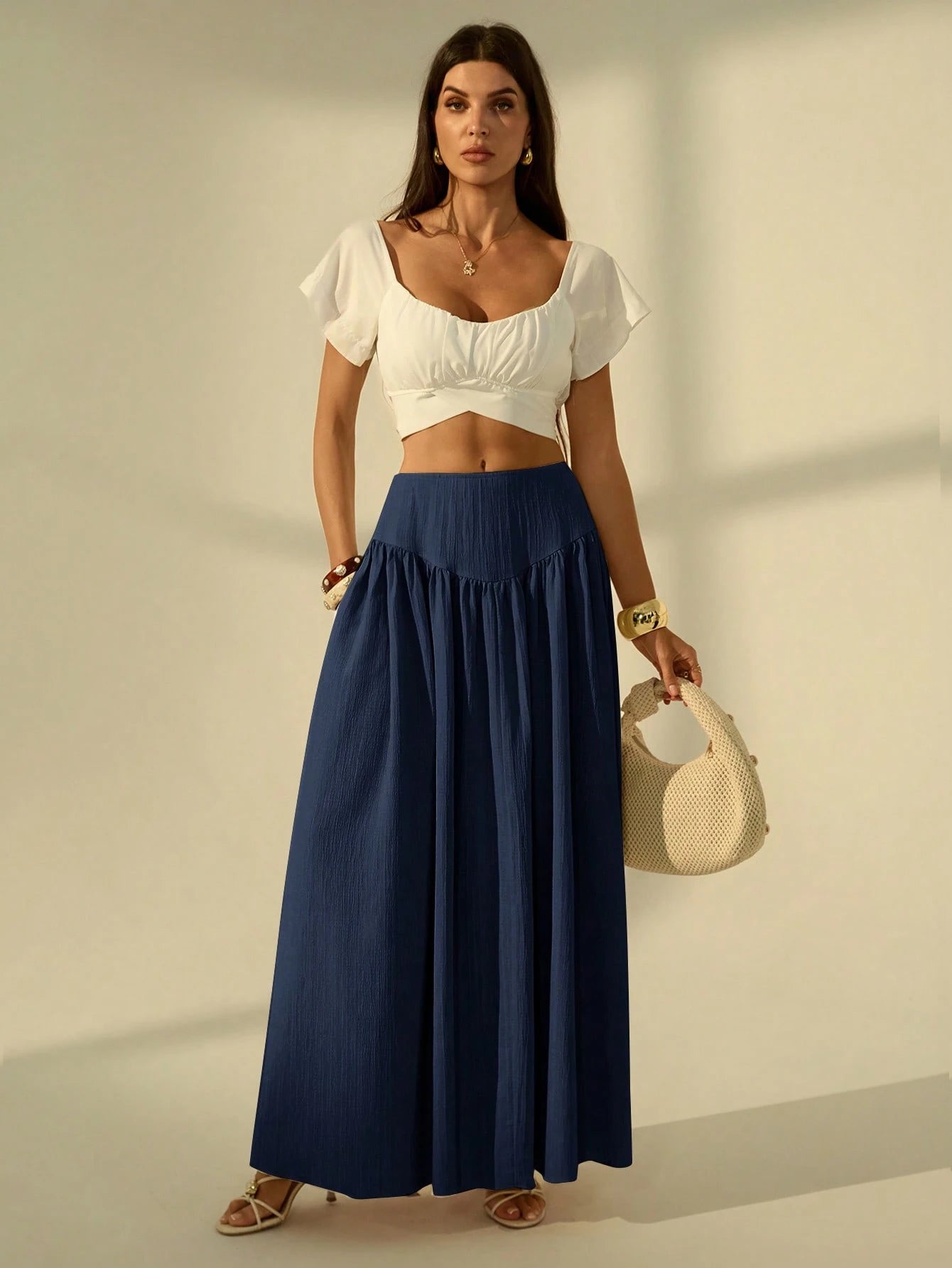 Tall Women's Solid Color Long Casual Skirt For Vacation Vacation Navy Blue Summer