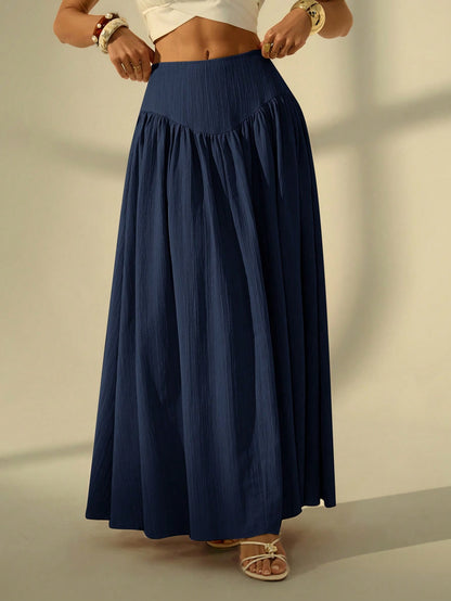 Tall Women's Solid Color Long Casual Skirt For Vacation Vacation Navy Blue Summer