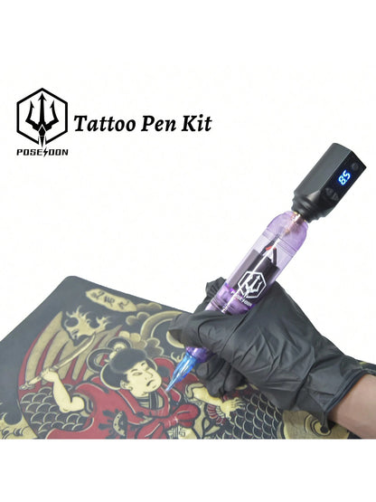 Tattoo Pen Kit- POSEIDON Wireless Tattoo Machine Kit, Tattoo Gun Kit With Tattoo Power Supply And 20 Pcs Tattoo Cartridge Needles, Complete Tattoo Kit Tattoo Supplies For Beginners(TK039)