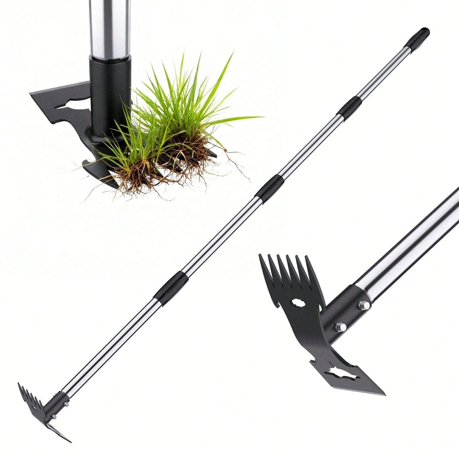 TBGENIUS Wee D Puller Tool With Long Handle,Adjustable Long Manual Wee Der Remover Tool,2 In 1 Hand Wee D Rake For Gardening, Uprooting Wee Ding Tool For Yard, Lawn, Patio, Garden