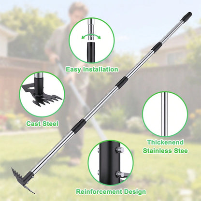 TBGENIUS Wee D Puller Tool With Long Handle,Adjustable Long Manual Wee Der Remover Tool,2 In 1 Hand Wee D Rake For Gardening, Uprooting Wee Ding Tool For Yard, Lawn, Patio, Garden
