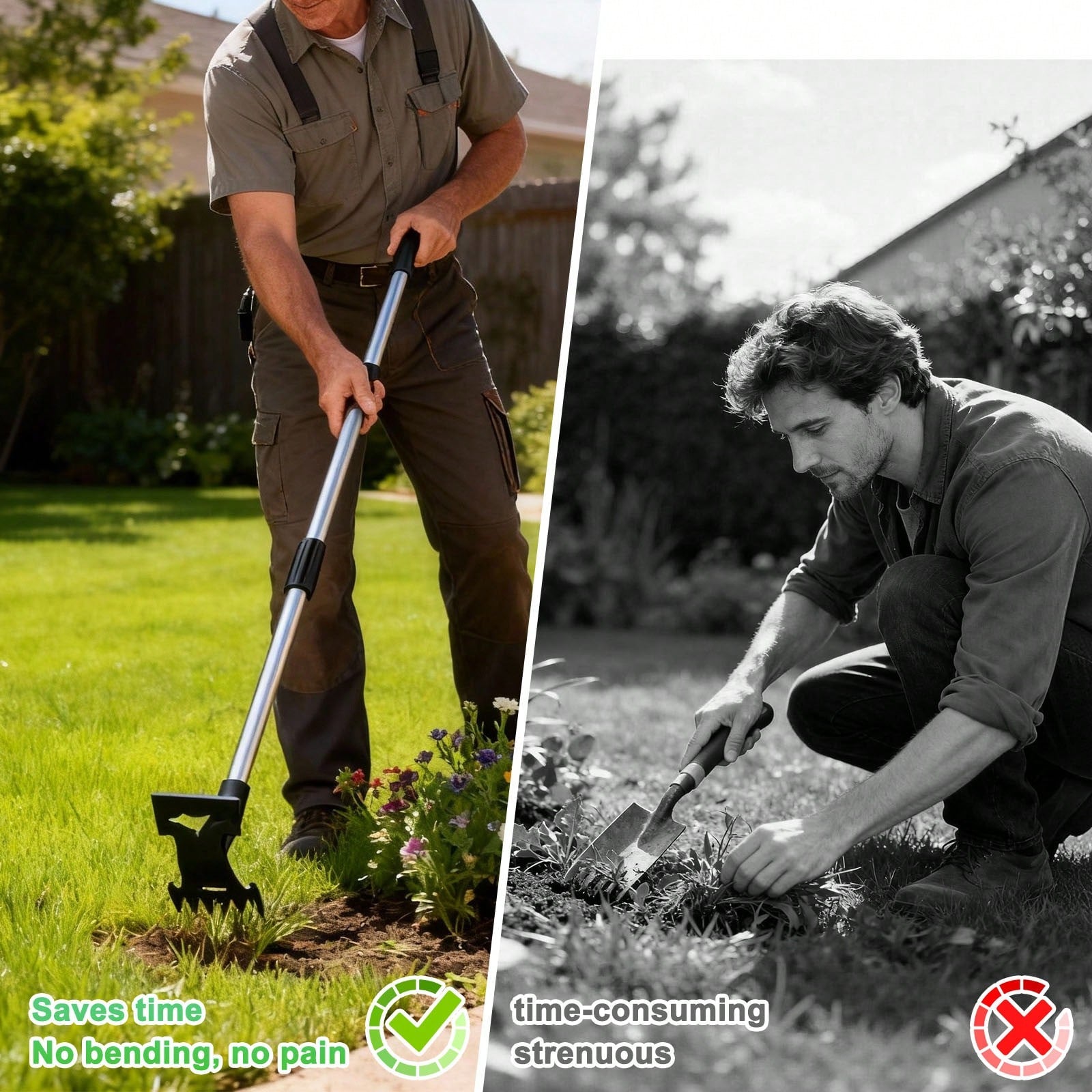 TBGENIUS Wee D Puller Tool With Long Handle,Adjustable Long Manual Wee Der Remover Tool,2 In 1 Hand Wee D Rake For Gardening, Uprooting Wee Ding Tool For Yard, Lawn, Patio, Garden