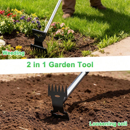 TBGENIUS Wee D Puller Tool With Long Handle,Adjustable Long Manual Wee Der Remover Tool,2 In 1 Hand Wee D Rake For Gardening, Uprooting Wee Ding Tool For Yard, Lawn, Patio, Garden