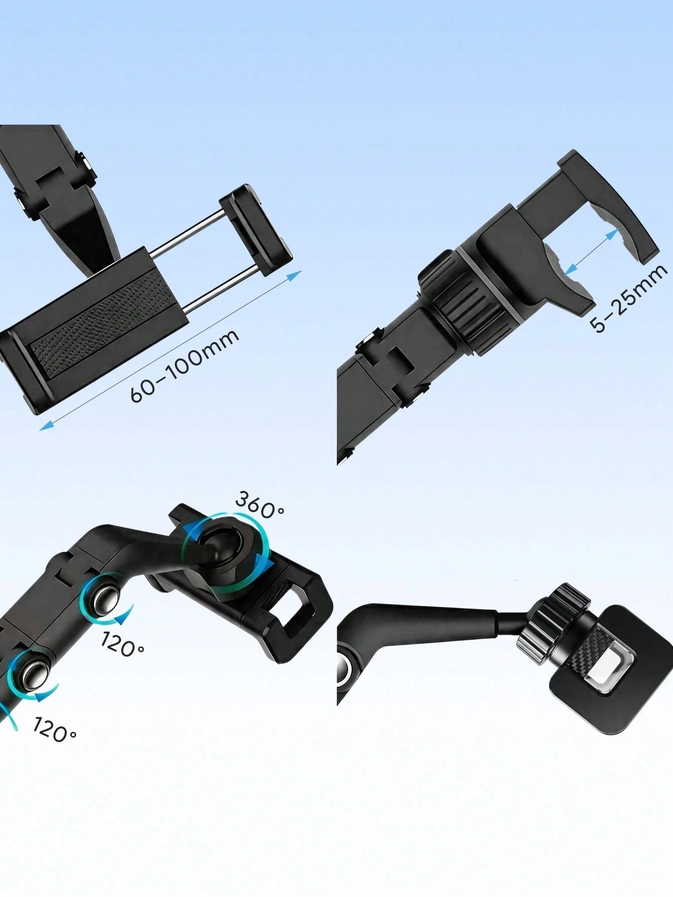 Teckwe 360° Adjustable Guitar Phone Holder, Multi-Function Clip-On Phone Mount For Music Stand, Mic Stand, Guitar Headstock, Live Streaming, Video Recording, For Musicians & Performers
