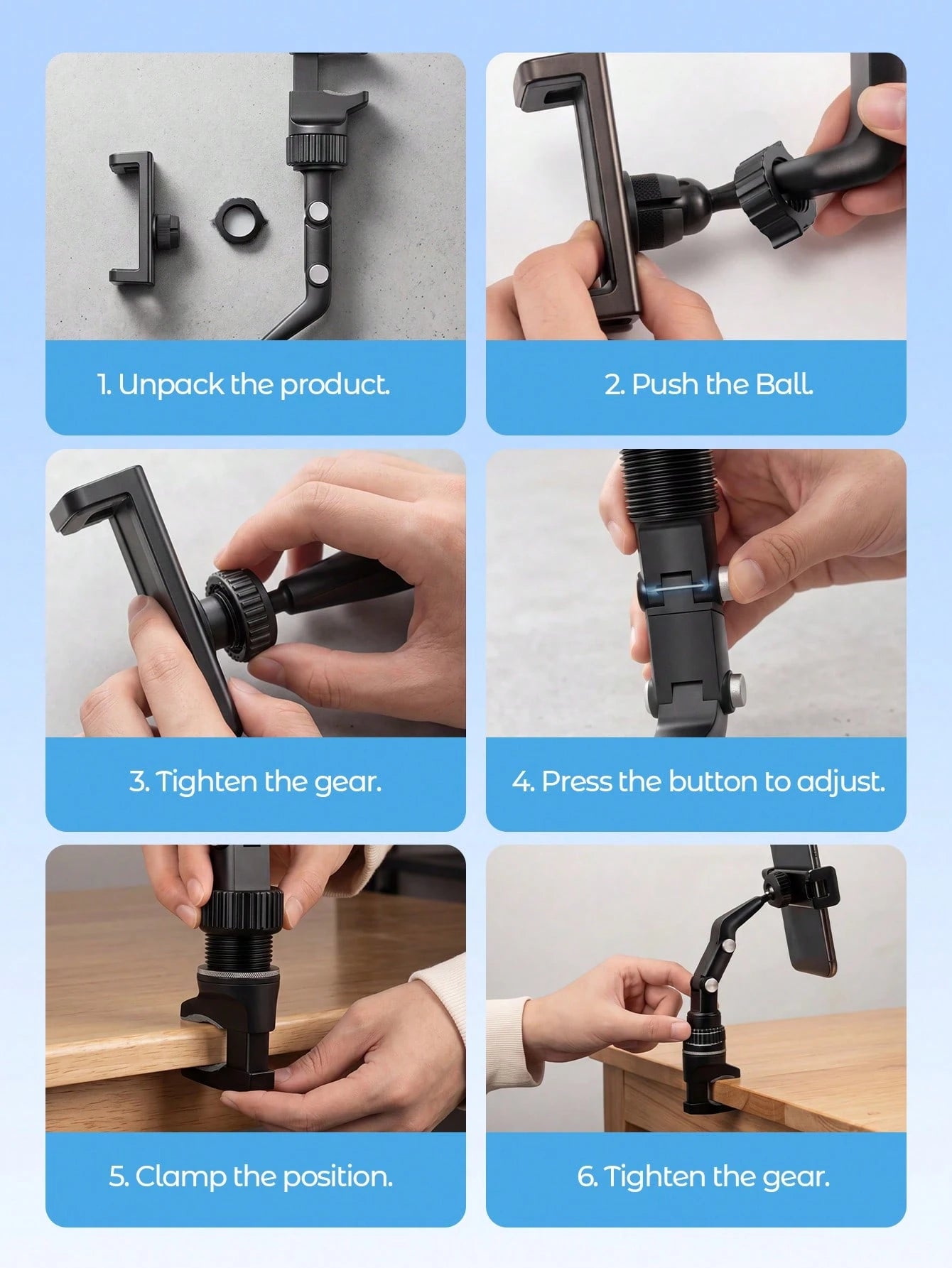Teckwe 360° Adjustable Guitar Phone Holder, Multi-Function Clip-On Phone Mount For Music Stand, Mic Stand, Guitar Headstock, Live Streaming, Video Recording, For Musicians & Performers