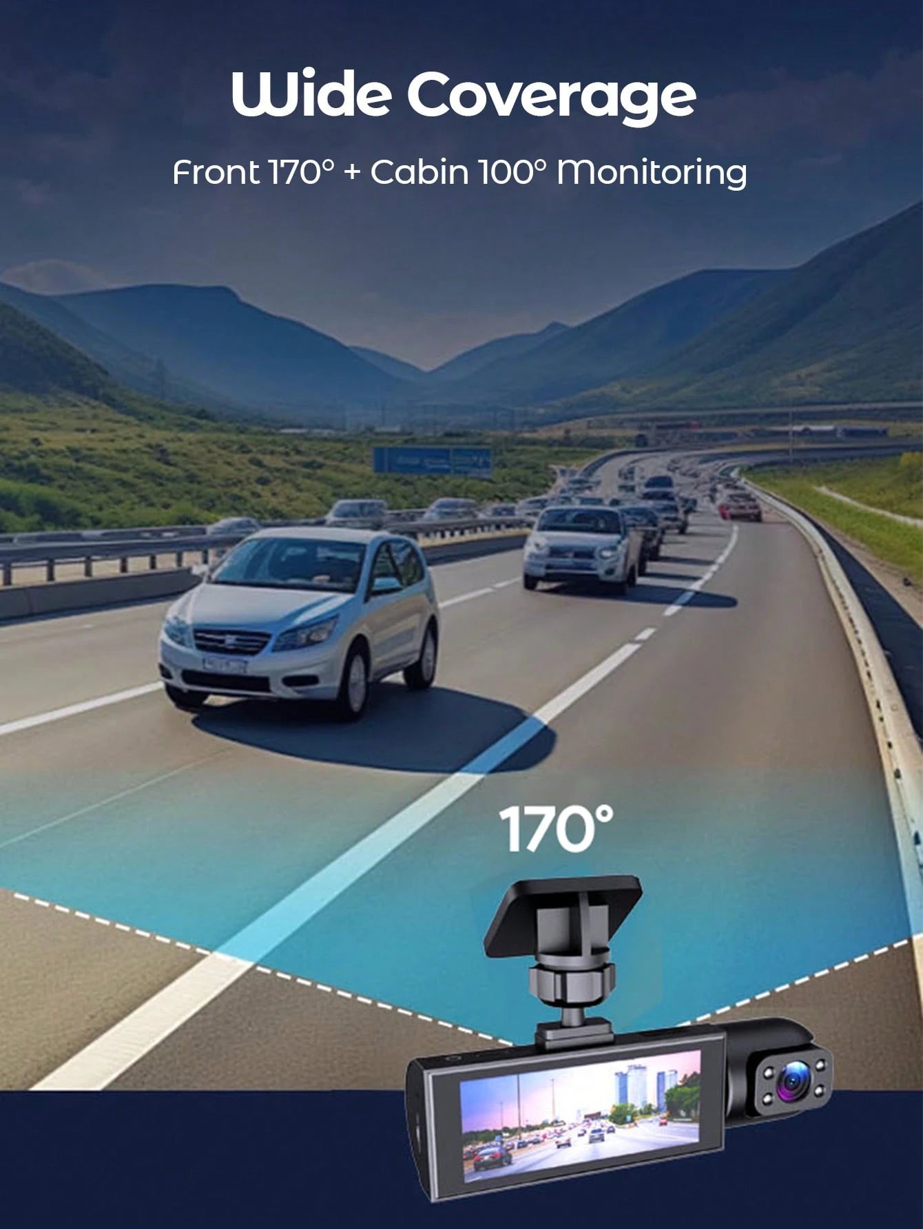 Teckwe 4K Dash Cam Front And Rear, Full HD 3 Channel Dashcam, Free 32GB Memory Card, Built-In WiFi Built-In GPS, Collision Sensor, Night Vision, HDR, IPS, 24h Parking Mode
