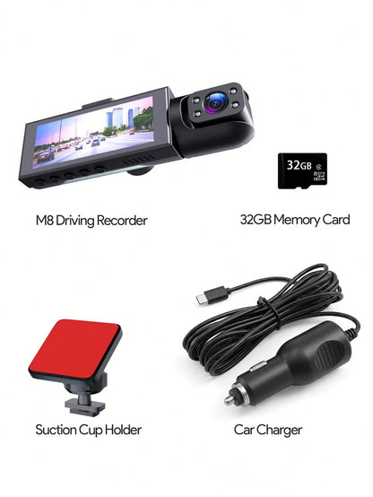 Teckwe 4K Dash Cam Front And Rear, Full HD 3 Channel Dashcam, Free 32GB Memory Card, Built-In WiFi Built-In GPS, Collision Sensor, Night Vision, HDR, IPS, 24h Parking Mode