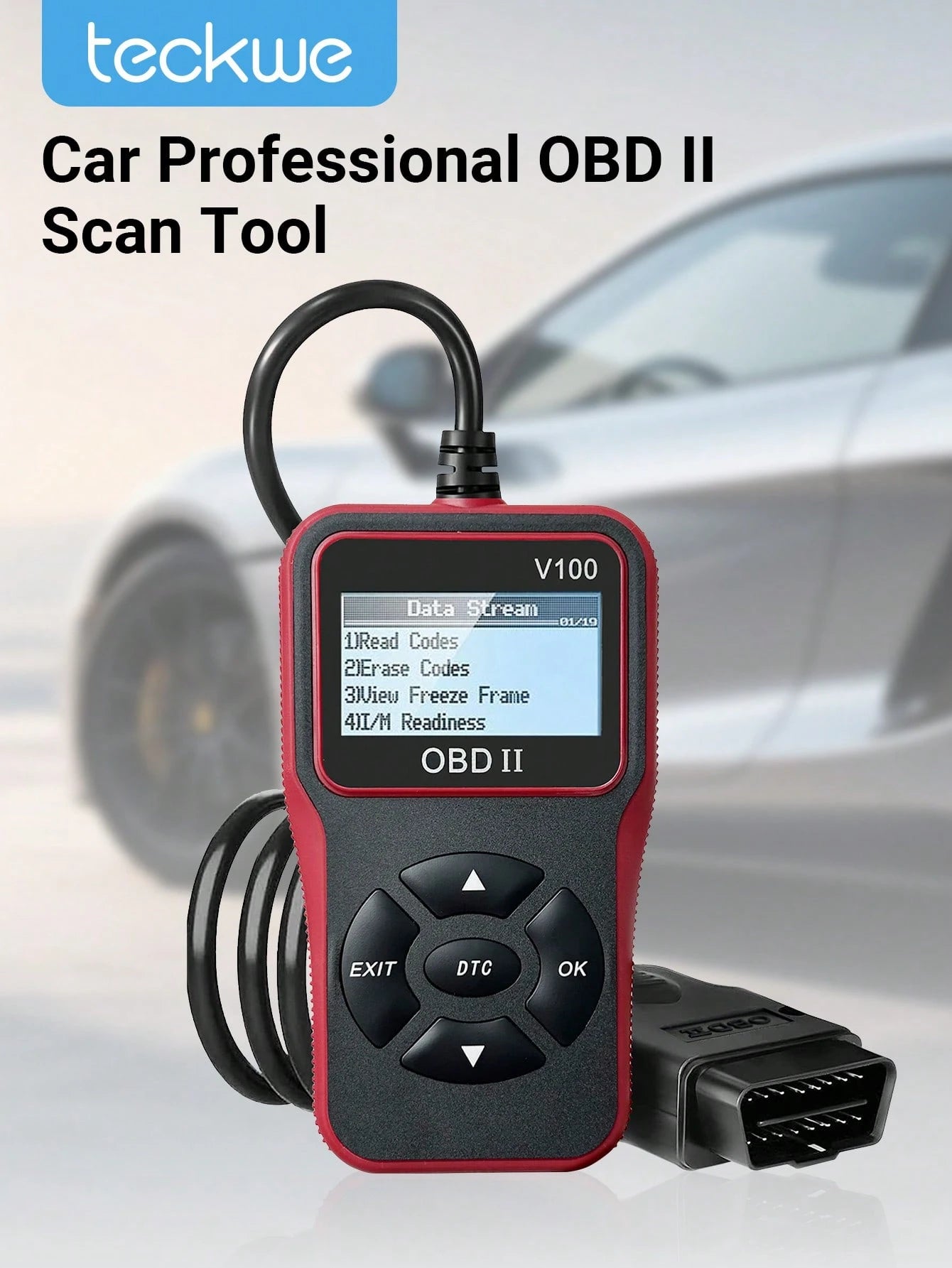 Teckwe Professional Car OBD II Scan Tool, Engine Fault Code Reader & Eraser, Automotive Diagnostic Tool With Live Data Stream, I/M Readiness Check For All OBDII Protocol Vehicles