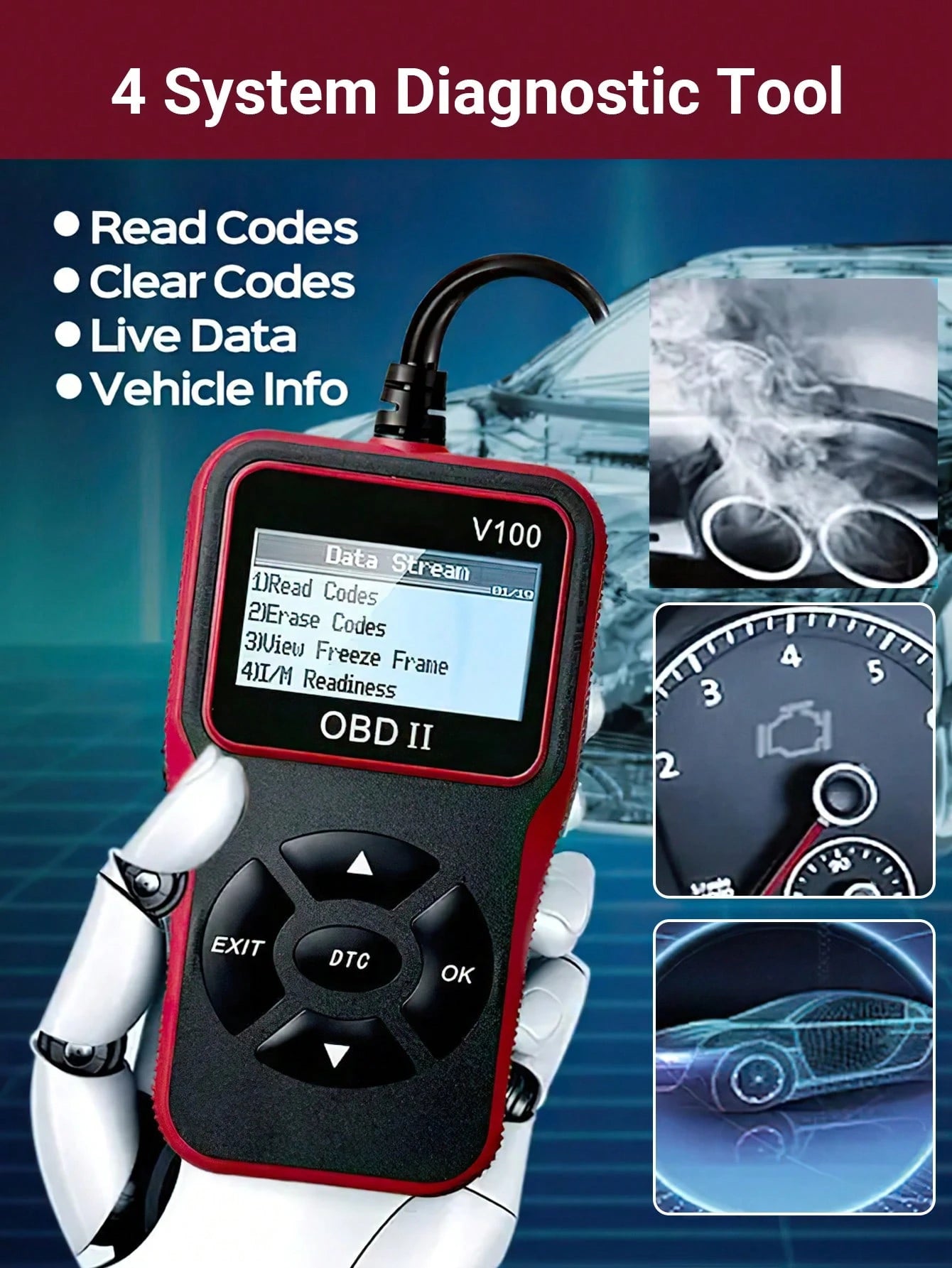 Teckwe Professional Car OBD II Scan Tool, Engine Fault Code Reader & Eraser, Automotive Diagnostic Tool With Live Data Stream, I/M Readiness Check For All OBDII Protocol Vehicles