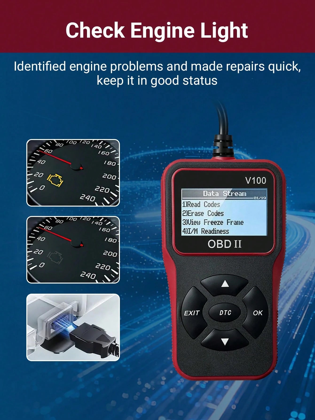 Teckwe Professional Car OBD II Scan Tool, Engine Fault Code Reader & Eraser, Automotive Diagnostic Tool With Live Data Stream, I/M Readiness Check For All OBDII Protocol Vehicles