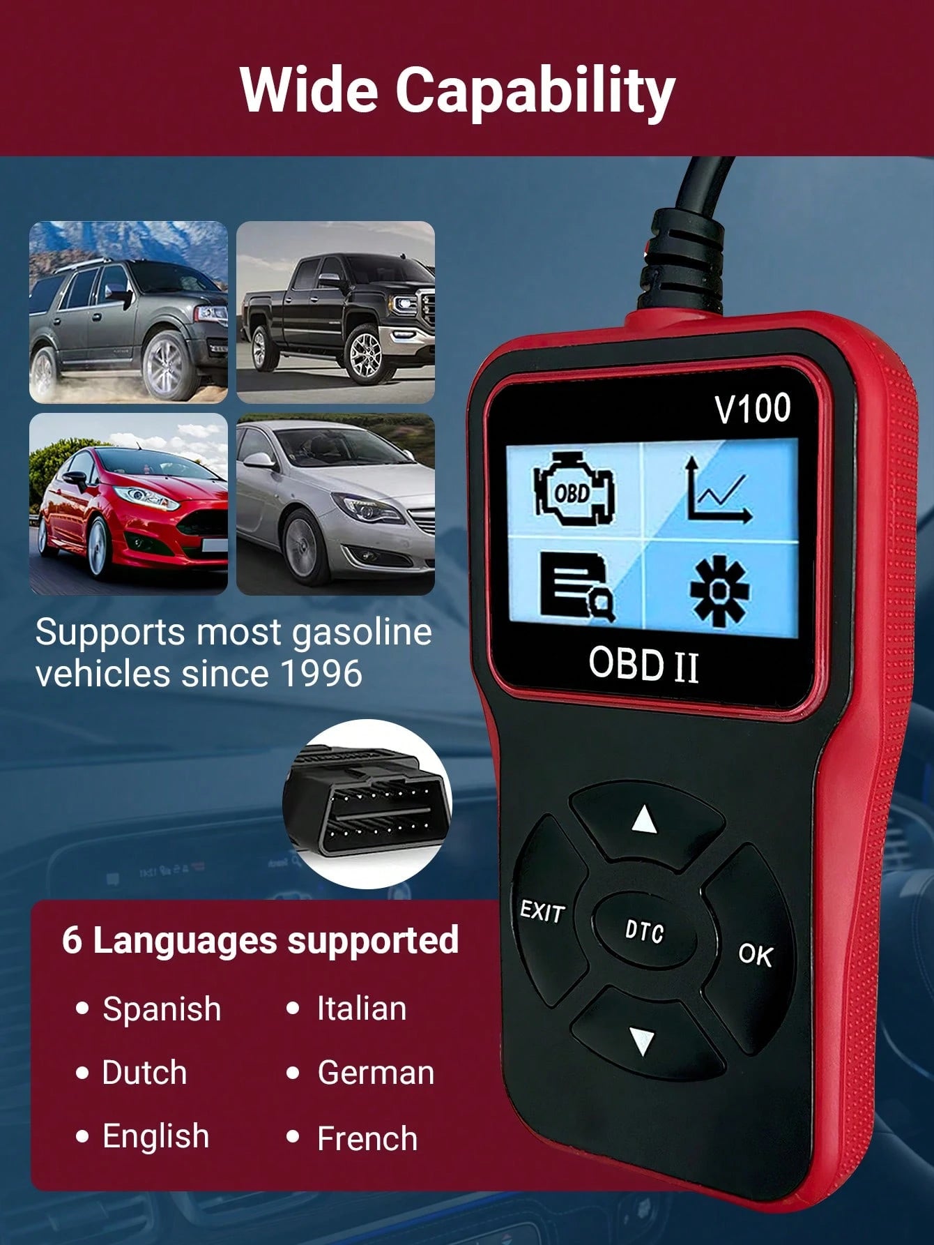Teckwe Professional Car OBD II Scan Tool, Engine Fault Code Reader & Eraser, Automotive Diagnostic Tool With Live Data Stream, I/M Readiness Check For All OBDII Protocol Vehicles
