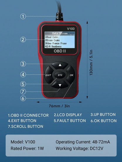 Teckwe Professional Car OBD II Scan Tool, Engine Fault Code Reader & Eraser, Automotive Diagnostic Tool With Live Data Stream, I/M Readiness Check For All OBDII Protocol Vehicles