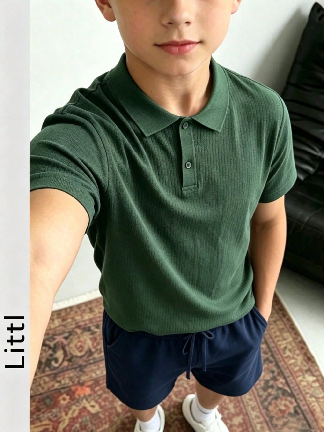 Teen Boys Minimalist Vertical Striped Knit Polo Shirt, Elastic Soft Versatile Daily Short Sleeve Knit Top