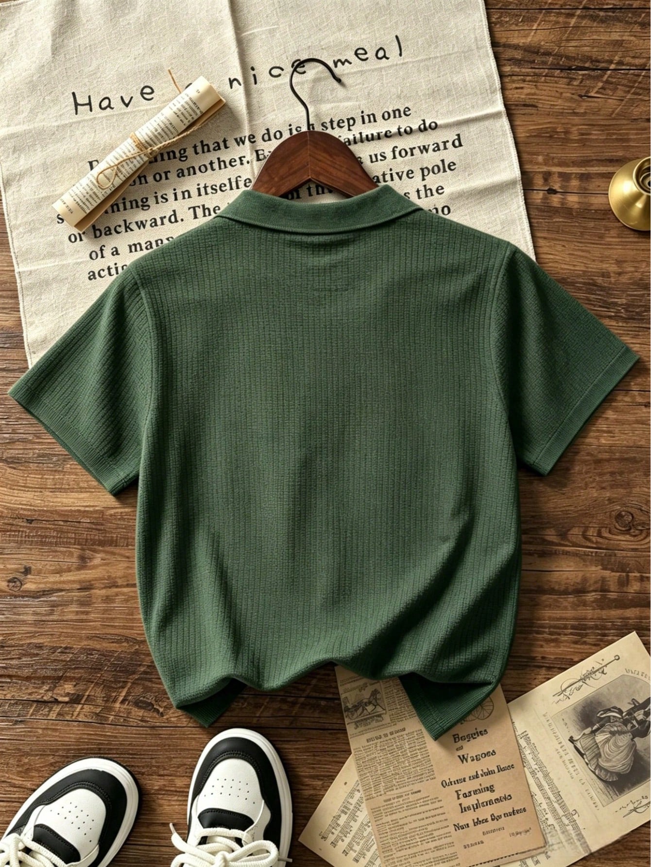 Teen Boys Minimalist Vertical Striped Knit Polo Shirt, Elastic Soft Versatile Daily Short Sleeve Knit Top