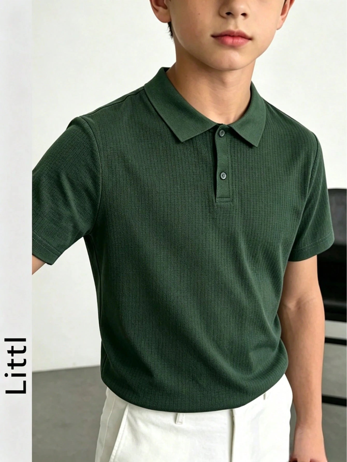 Teen Boys Minimalist Vertical Striped Knit Polo Shirt, Elastic Soft Versatile Daily Short Sleeve Knit Top