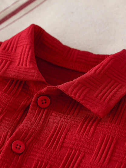 Textured Shirt & Shorts Set, Fashionable Streetwear Style For Baby Boys