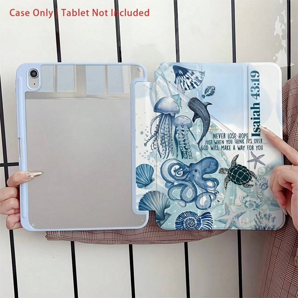The Blue Marine Bio Pattern 3+Y Foldable Tablet Protective Case Is Compatible With IPad10th Generation Cases, IPadA16, 11-Inch Pro (2020/2021/10th Generation), And Soft Edge Air Cases. Featuring A Bu