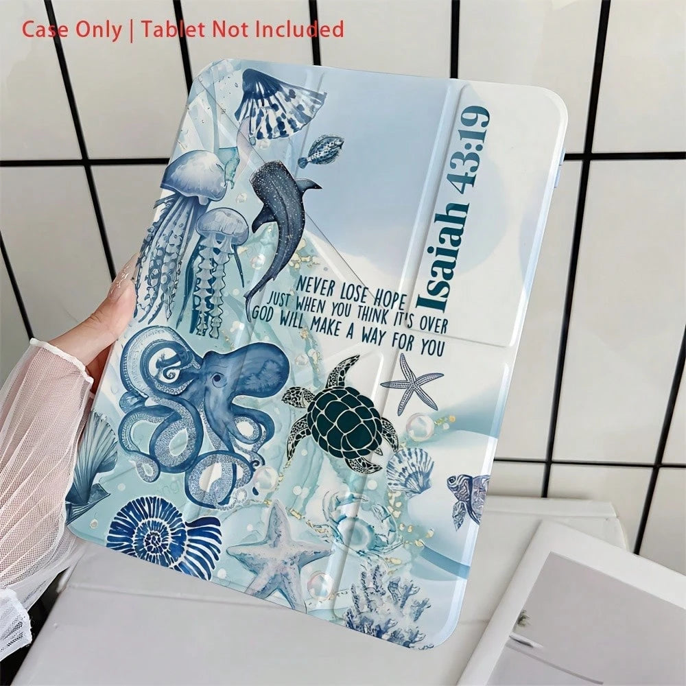 The Blue Marine Bio Pattern 3+Y Foldable Tablet Protective Case Is Compatible With IPad10th Generation Cases, IPadA16, 11-Inch Pro (2020/2021/10th Generation), And Soft Edge Air Cases. Featuring A Bu