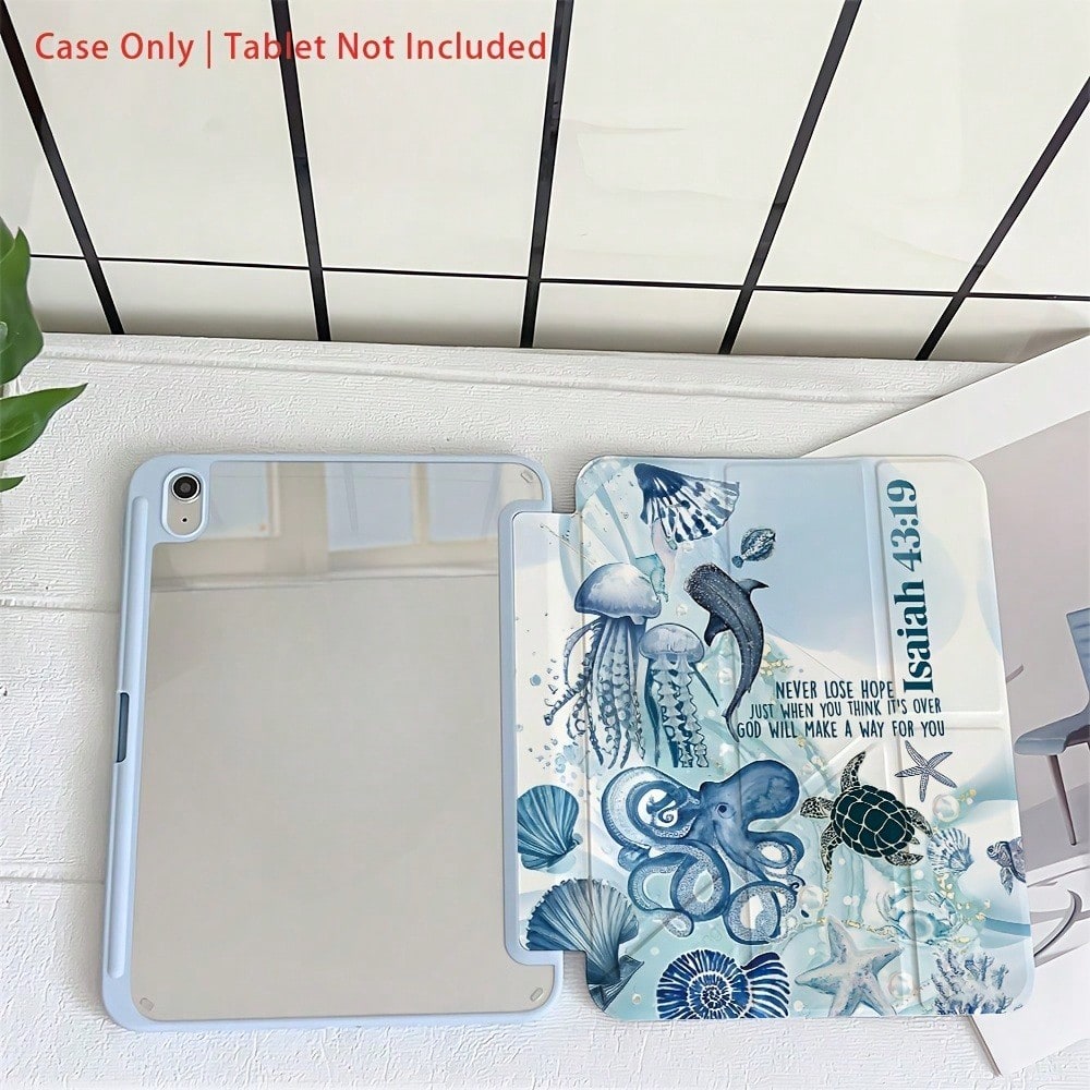 The Blue Marine Bio Pattern 3+Y Foldable Tablet Protective Case Is Compatible With IPad10th Generation Cases, IPadA16, 11-Inch Pro (2020/2021/10th Generation), And Soft Edge Air Cases. Featuring A Bu