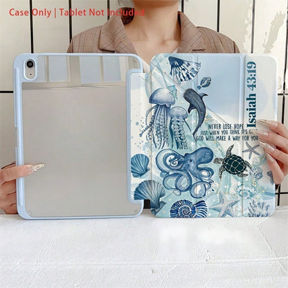 The Blue Marine Bio Pattern 3+Y Foldable Tablet Protective Case Is Compatible With IPad10th Generation Cases, IPadA16, 11-Inch Pro (2020/2021/10th Generation), And Soft Edge Air Cases. Featuring A Bu