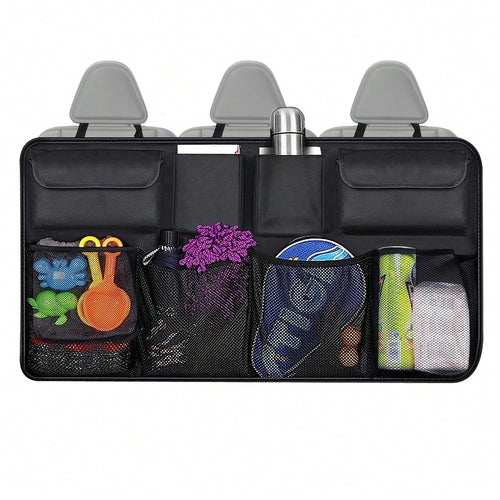 The Rear Seat Suspension Storage Bag Is Designed Specifically For Organizing And Storing Items In The Trunk Of SUVs, Trucks, And MPVs. It Is Waterproof And Foldable, Equipped With Four Pockets, Provid