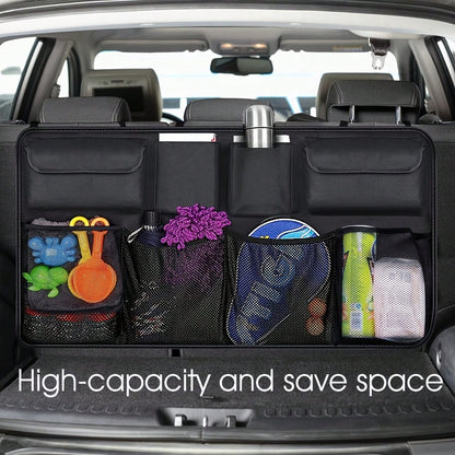 The Rear Seat Suspension Storage Bag Is Designed Specifically For Organizing And Storing Items In The Trunk Of SUVs, Trucks, And MPVs. It Is Waterproof And Foldable, Equipped With Four Pockets, Provid